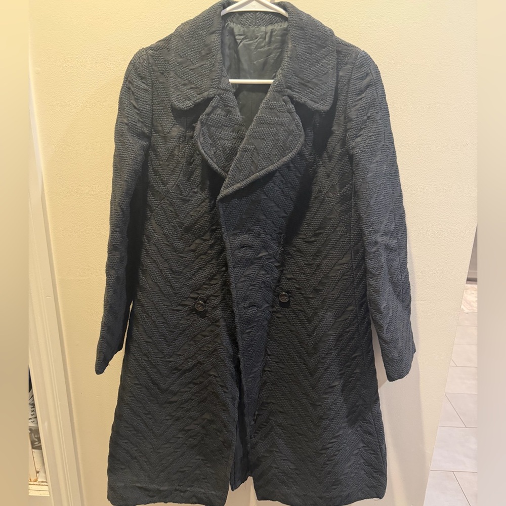 Chic Black Textured Women's Trench Coat